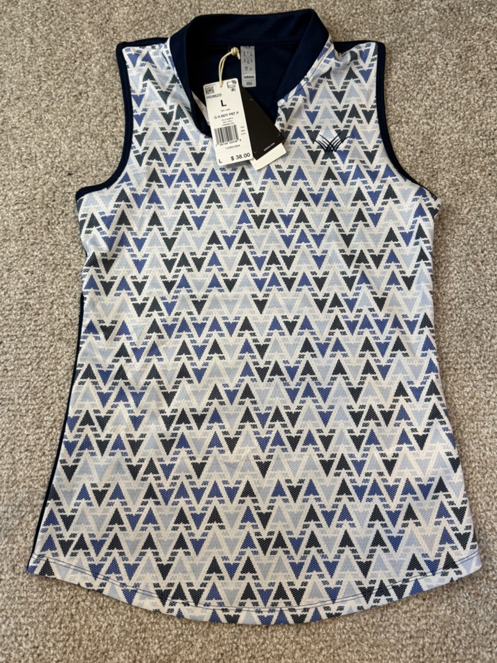 Girls- adidas Sleeveless Polo Tank Top - Navy & White Geometric